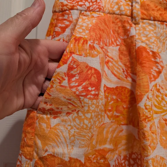 LOFT The Peyton Bermuda Shorts Linen Blend Baked Gold White Orange Size 8 NWOT - Picture 6 of 15